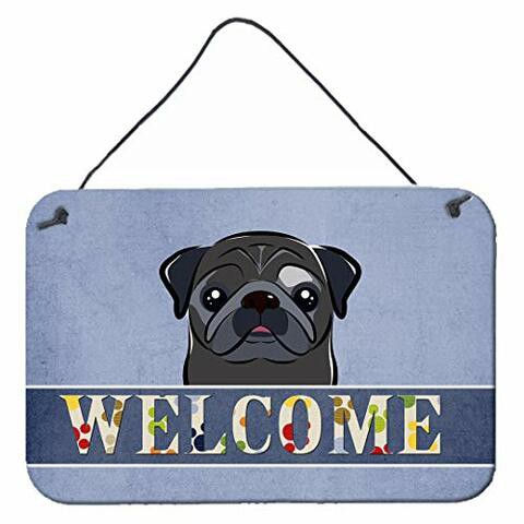 Caroline&#39;s Treasures Bb1449Ds812 Black Pug Welcome Wall Or Door Hanging Prints, 8X12, Multicolor