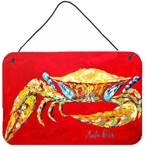 Caroline&#39;s Treasures Mw1116Ds812 Crab Blue On Red, Sr Aluminium Metal Wall Or Door Hanging Prints, 8X12, Multicolor