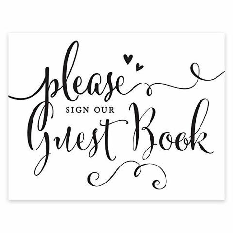 Andaz Press Wedding Party Signs, Formal Black And White, 8.5-Inch X 11-Inch, Please Sign Our Guestbook, 1-Pack