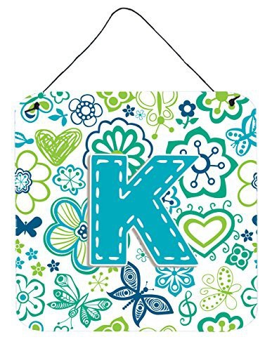 Caroline&#39;s Treasures Letter K Flowers And Butterflies Teal Blue Wall Or Door Hanging Prints, 6 X 6