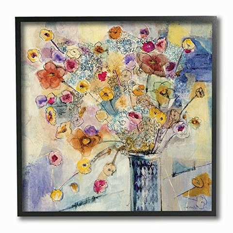 Stupell Painted Flowers Line Drawing Framed Giclee Texturized Art