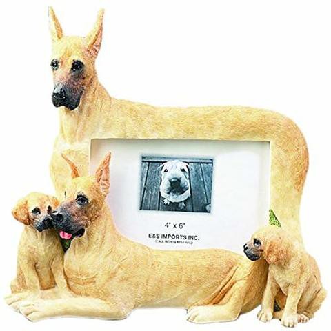 E&amp;S Pets Fawn Great Dane Gift Picture Frame Holds Your Favorite 4X6 Inch Photo, A Hand Painted Realistic Looking Fawn Great Dane Family