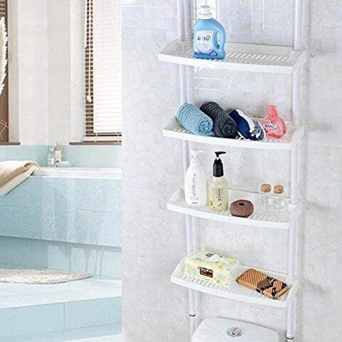 New 1859 4 Tier Kitchen Bathroom Storage Shower Caddy Shelf Shelves Adjustable Height   Rectangular Large Space Plastic Commode Shelves Rack