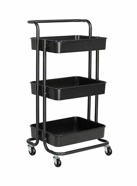 Roman Gifts - 3-Tier Utility Cart Rolling Storage Shelf With Handles 2 Lockable Wheels Black 86X42X30Centimeter