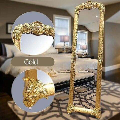 GLZ Metal Framed Decorative Dressing Floor Standing Mirror, Full Body Mirror (8132-Gold)