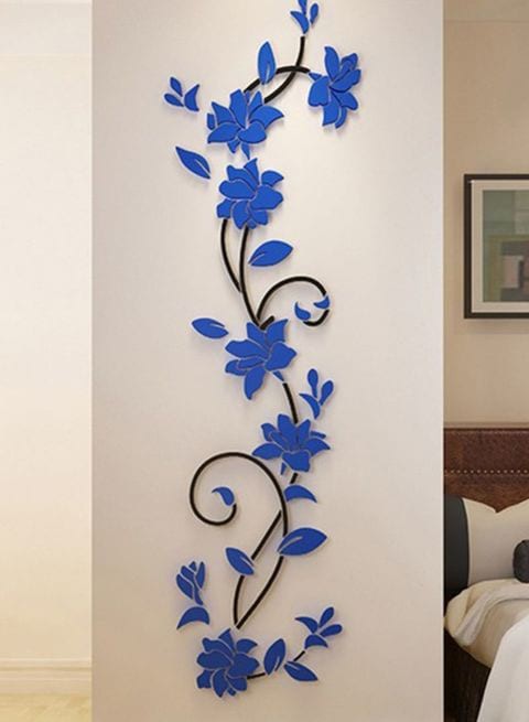 Generic 3D Acrylic Rose Flower Porch Corridor Wall Sticker Blue/Black 80 X 24cm