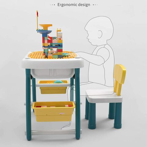 Naor Building Block Table - 2 In 1 Kids Activity Table Set With Storage - Includes 1 Chair (Table Set + 152Pcs Building)