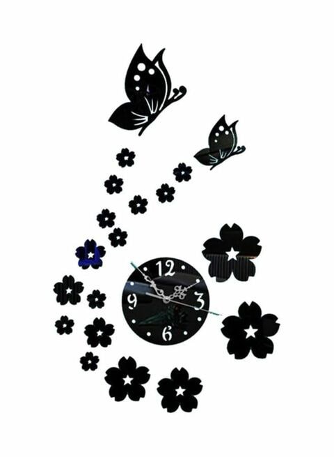 Qiaokai Flower And Butterfly Printed Wall Clock With Sticker Black Standard