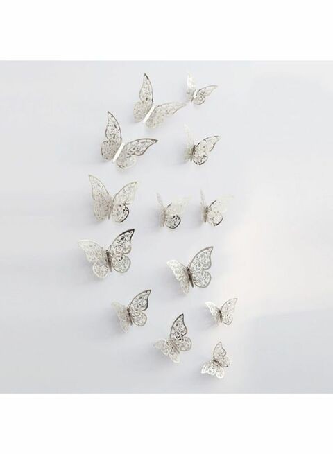 Generic 12-Piece 3D Butterfly Wall Sticker Silver 8 X 5cm