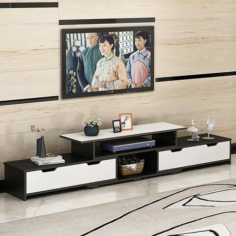 Extension-type TV Holder Table / TV Stand End Table / TV Unit Storage Cabinet with 4 Drawers(120-192CM Length)