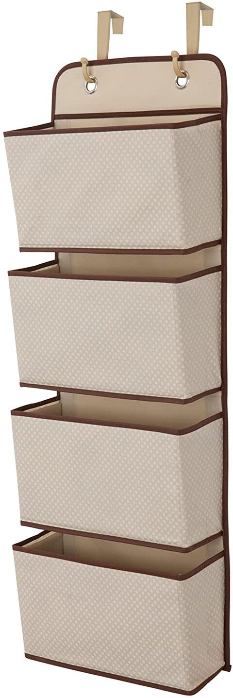 Delta Children 4 Pocket Over The Door Hanging Organizer, Easy Storage Organization Solution Versatile And Accessible In Any Room In The House, Beige