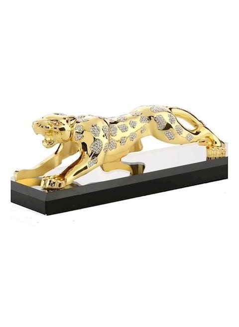 Generic Leopard Metal Car Decoration With Czech Crystals Gold