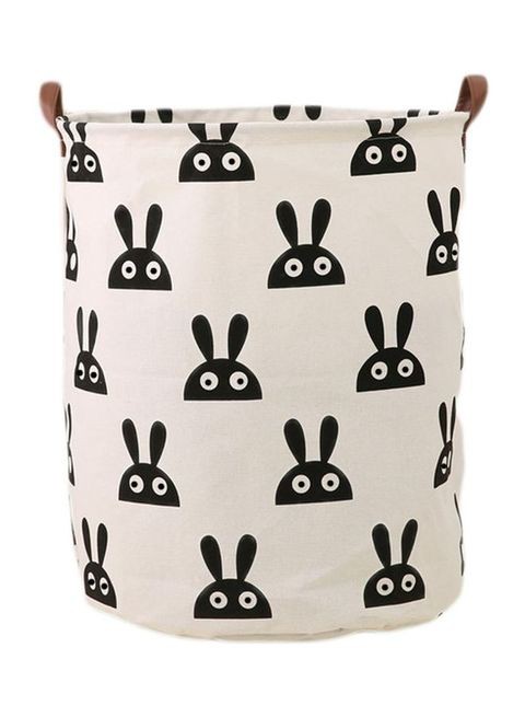 MissTiara Rabbit Printed Rounded Storage Basket White/Black 40x50centimeter