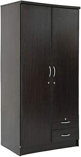 Generic 2 Door Wooden Wardrobe With 2 Drawers Size (190X90X50 Cm) Color Wenge/Dark Brown 55 Kgs