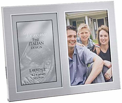 Lawrence Frames 2-Tone Double Opening Panel Picture Frame, 4 By 6-Inch, Brushed Silver Metal And Shiny Metal