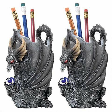 Design Toscano Escritoire Dragon Desk Accessory Sculpture (Set Of 2), Multicolor, 2 Count