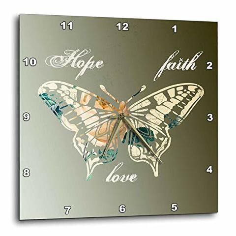 3Drose Dpp_155872_2 Hope, Faith &amp; Love Gold Butterfly Inspirational Art Wall Clock, 13 By 13&quot;