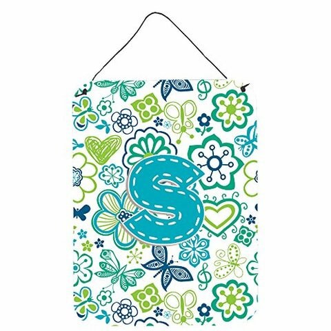 Caroline&#39;s Treasures Cj2006-Sds1216 Letter S Flowers And Butterflies Teal Blue Wall Or Door Hanging Prints, 16 X 12, Multicolor