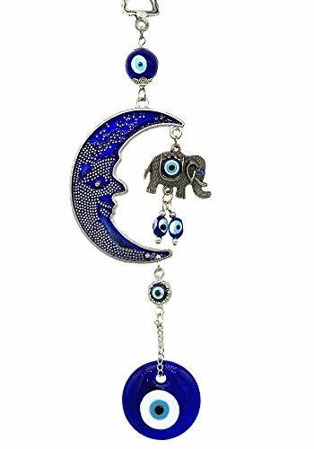 Betterdecor Blue Evil Eye Moon And Elphant Desgin Wall Hanging Home Office Ornament For Protection-041 (With A Pouch)