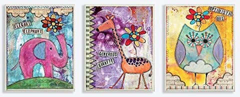 The Kids Room By Stupell 3 Piece Wall Plaque Set, Elegant Elephant/Generous Giraffe/Optimistic Owl, 11 X 0.5 X 15, Proudly Made In Usa