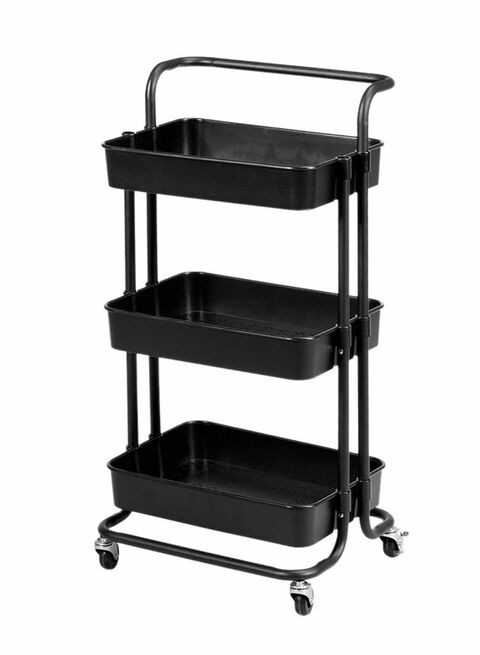 3 Tier Utility Rolling Storage Cart With Handles And Lockable Wheels Black 43x36x86.5cm