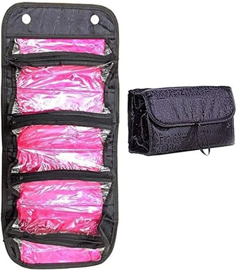 Generic Makeup Bag Cosmetic Hanging Organizer Roll N Go Roll Up Foldable Clear Case Organize Black