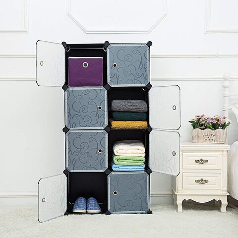 Jj-Boutique Portable Storage Cube Organizer Cube Storage Shelves Cube Shelf Room Organizer Clothes Storage Cubby Shelving Bookshelf Toy Organizer Cabinet, Black With Door (8 Cubes)