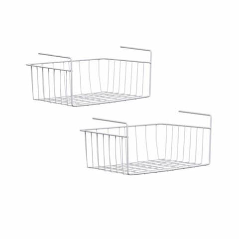 Generic-CK883 White Under Shelf Table Storage Basket Rack 2pcs