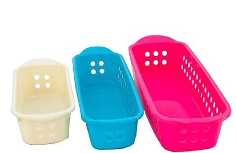 Kuber Industries Rectangular Basket Storage Box/Organizer/Container Kitchen Bedroom Bathroom Office - Pack of 3 (Large+Medium+Small) in Assorted Color