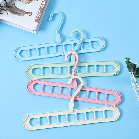 Generic-Randomcolormatching Multifunctional nine-hole hanger household magic hanger storage artifact drying rack plastic non-slip clothing support Randomcolormatching