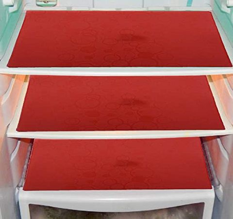 Kuber Industries Circle Design 3 Piece PVC Refrigerator Drawer Mat Set - 19&quot;x13&quot;, Red