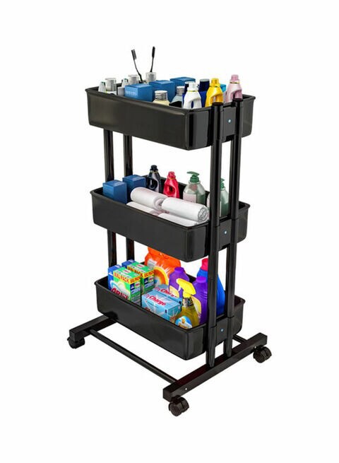 3 Tier Rolling Storage Utility Cart Black 45x38x78cm