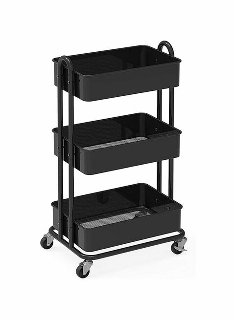 3 Tier Metal Utility Rolling Cart Black 44x82x35cm