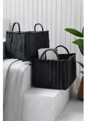 Plastic Wicker Storage Set of 2 Baskets