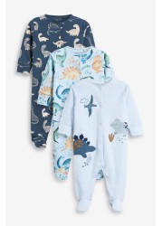 3 Pack Embroidered Baby Sleepsuits (0-2yrs)