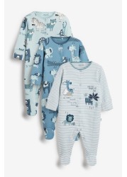 3 Pack Embroidered Baby Sleepsuits (0-2yrs)