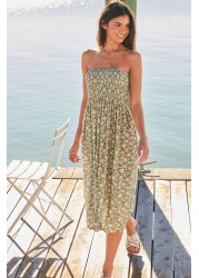 Shirred Bandeau Midi Dress