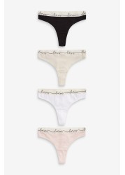 Cotton Rich Logo Knickers 4 Pack Thong