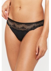 Microfibre And Lace Knickers Thong