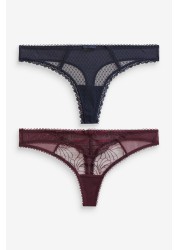 Embroidered Knickers 2 Pack Thong