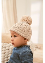 Baby Cable Knitted Hat with Pom Pom (0mths-2yrs)