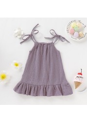 Baby Girls Summer Sleeveless Ruffles Dress Cotton Linen Fabric Kids Sheer Clothes