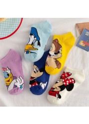 Disney Mickey Mouse Short Woman Socks Anime Donald Sweat Summer Cotton Girl Women's Boat Socks Ankle Low Female Sock