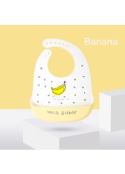 Baby Bib Silicone Water Resistant Saliva Dripping Bibs Banana Cartoon Newborn Feeding Soft Edible Baby Aprons Adjustable Burping Scarf