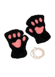 Cute Cat Paw Plush Fingerless Gloves Winter Warm Faux Fur Gloves Half Finger Gloves Lovely Bear Paw Gloves For Women Girls