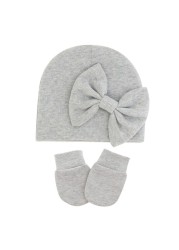 1 Set Newborn Beanie Gloves Set Baby Headband Hat Glove Kit Infant Autumn Winter Warm Cotton Head Wrap Glove Shower Gifts