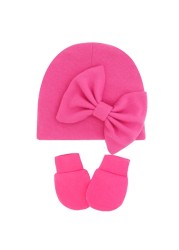 1 Set Newborn Beanie Gloves Set Baby Headband Hat Glove Kit Infant Autumn Winter Warm Cotton Head Wrap Glove Shower Gifts