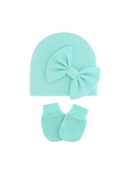 1 Set Newborn Beanie Gloves Set Baby Headband Hat Glove Kit Infant Autumn Winter Warm Cotton Head Wrap Glove Shower Gifts