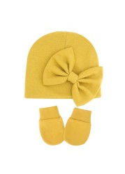 1 Set Newborn Beanie Gloves Set Baby Headband Hat Glove Kit Infant Autumn Winter Warm Cotton Head Wrap Glove Shower Gifts