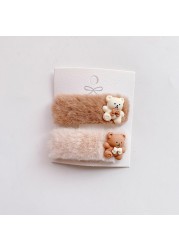 New 2pcs Mini Soft Baby Girl Hair Clips Baby Hair Clips Winter Accessories For Kids Kawaii Bear Star Hair Clips For Kids